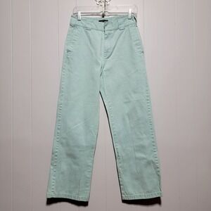 Obey Mint Green Organic Cotton Herringbone Wide Leg Trousers Size 25